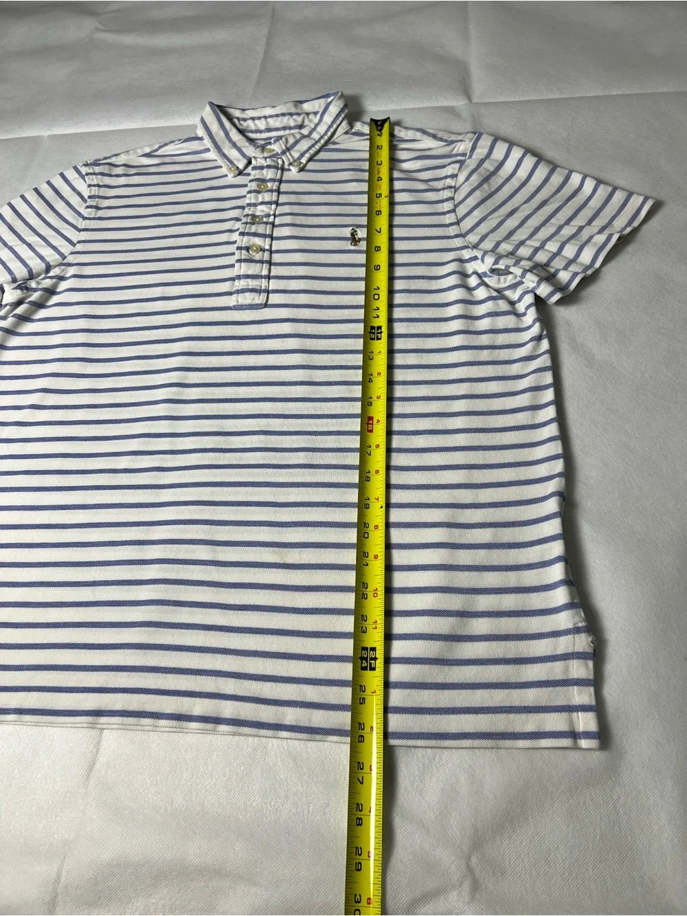 Ralph Lauren blue and white striped polo shirt